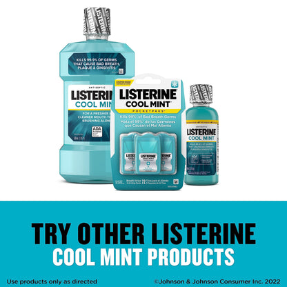 Listerine Cool Mint Pocketpaks Breath Strips Kills Bad Breath Germs, 24-Strip Pack, 3 Pack**Safety Information:**- The carrying case may pose a choking hazard. **Ingredients:**- Pullulan- Menthol- Flavor- Sucralose- Potassium Acesulfame- Polysorbate 80- C