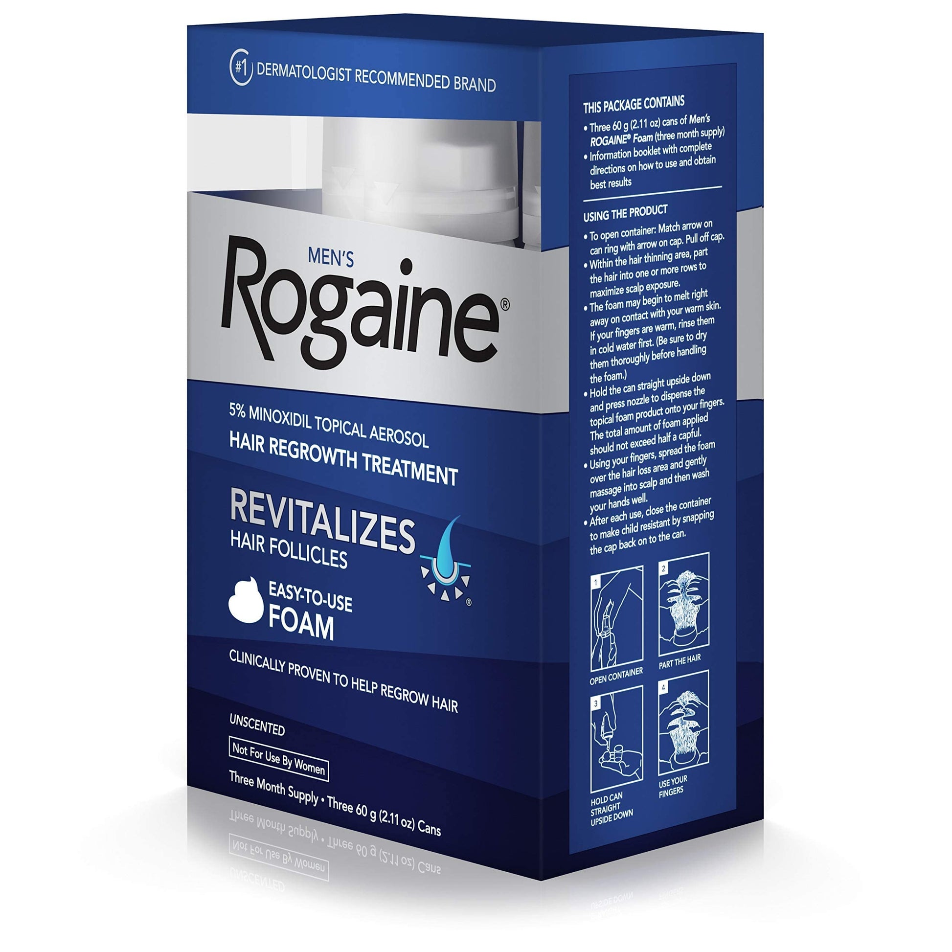 Men's Rogaine 5% Minoxidil Foam for Hair Loss and Hair Regrowth, Topical Treatment for Thinning Hair, 3-Month Supply ( Pack of 3)**About this item:** Experience a 3-month supply of Men's Rogaine 5% Minoxidil Foam, a hair growth treatment designed to comba