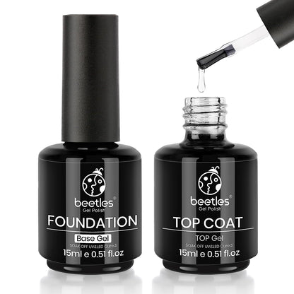 Long-lasting Shine Gel Polish Set - Top Coat & Base Coat by Beetles (15ml).