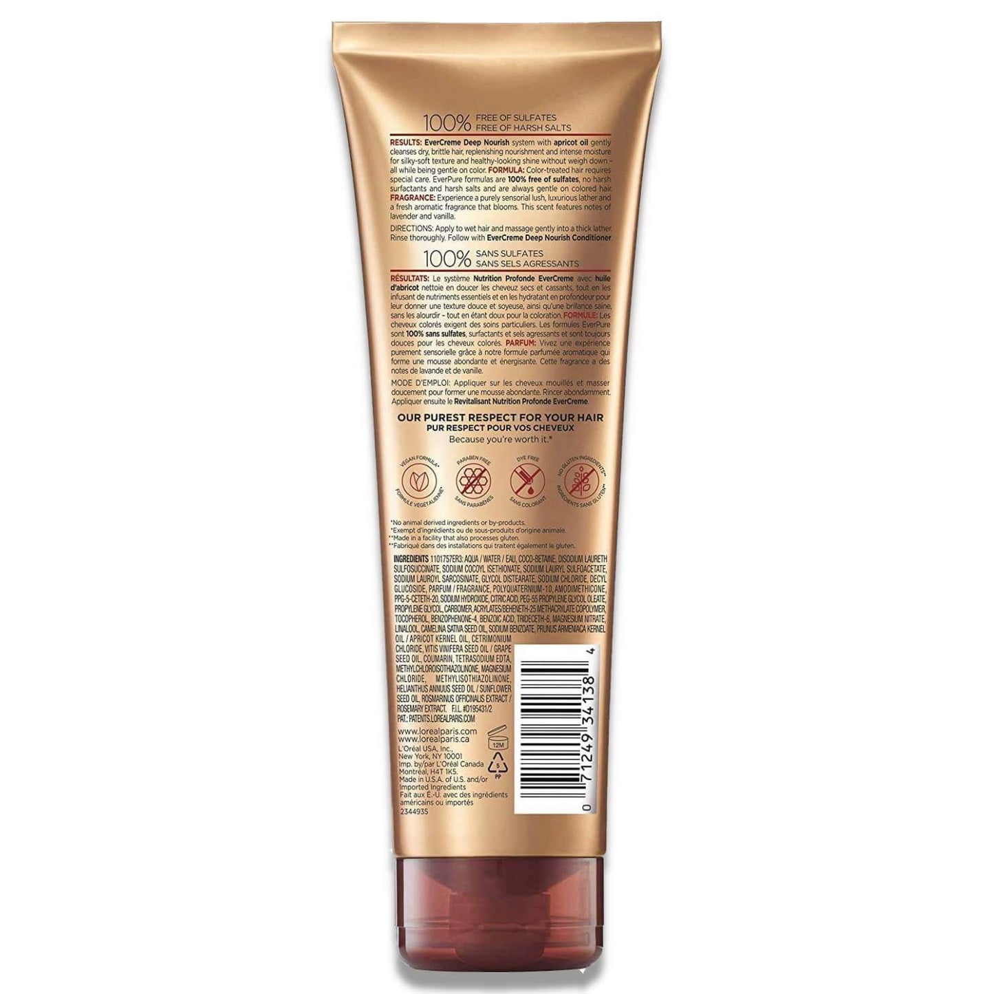 L'Oreal - Paris EverCreme Sulfate Free Shampoo, Deep Nourish, With Apricot Oil - 8.5 oz